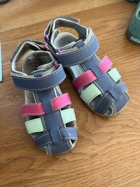 See Kai Run Navy Sandals with Pink and Mint Straps